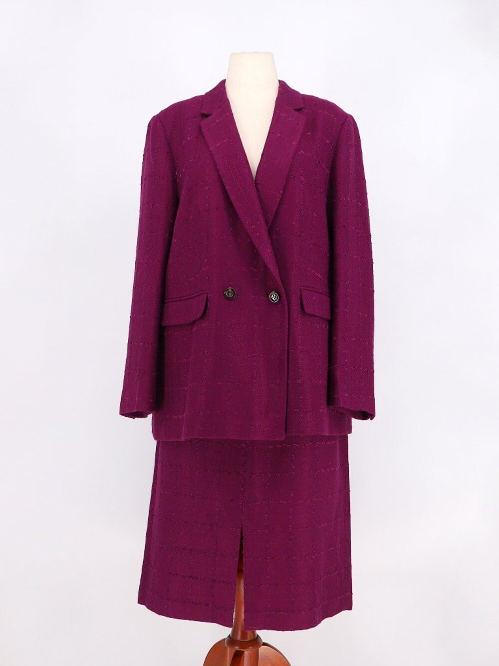 ANN TAYLOR Tweed Double Breasted Blazer & Skirt in Plum Glow Size 18
